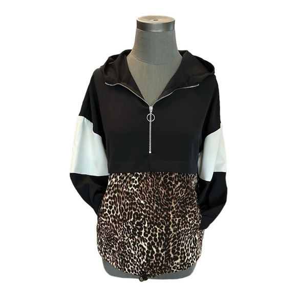 Women’s Hoodie Black White Animal Colorblock Jumper Hooded Sweater Cardigan Top - Picture 7 of 11